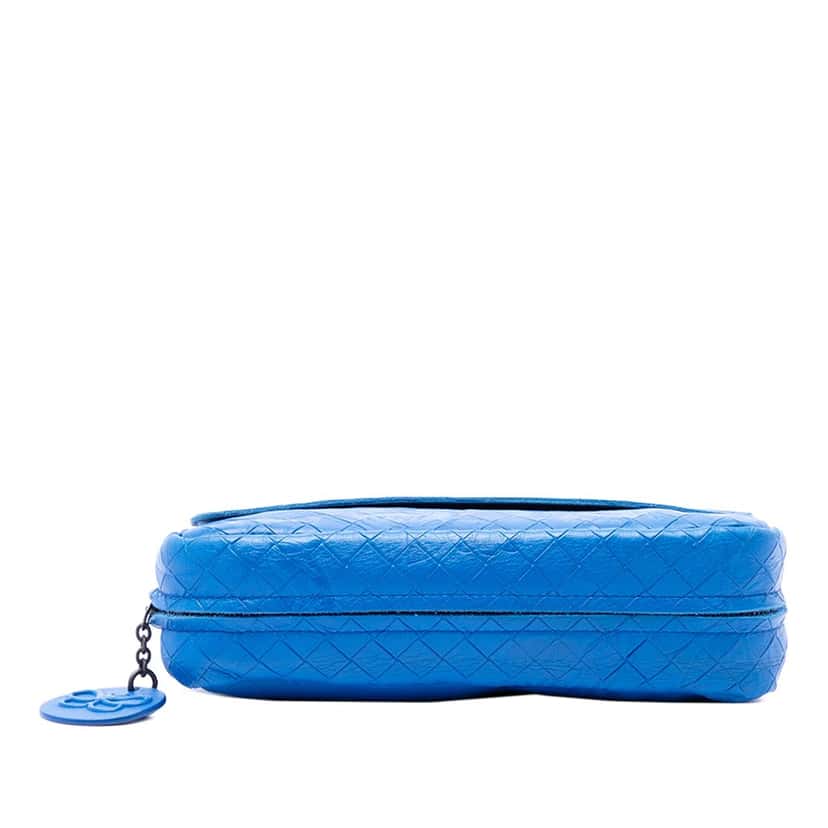 Bottega Veneta Small Calfskin Intrecciomirage Embossed Butterfly Chain Crossbody Blue Leather Very good condition - Inside View