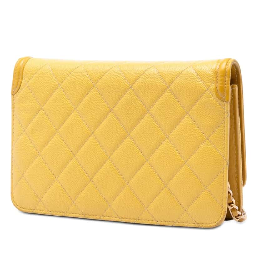 Chanel Caviar CC Filigree Wallet On Chain Yellow Leather Very good condition - Back View
