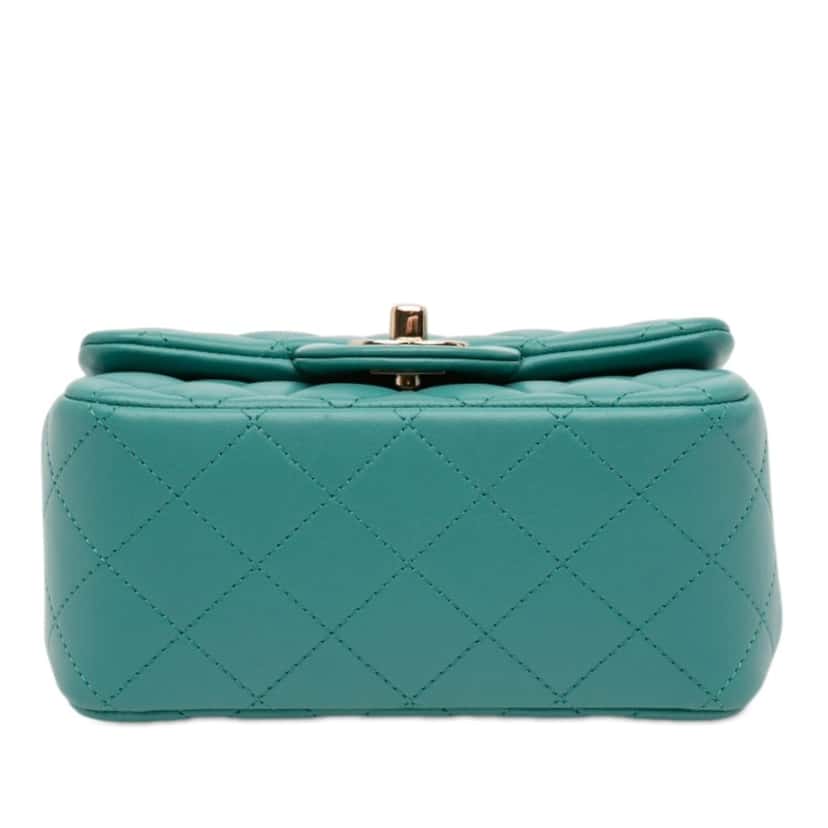 Chanel Mini Square Classic Lambskin Single Flap Green Leather Never worn - Inside View