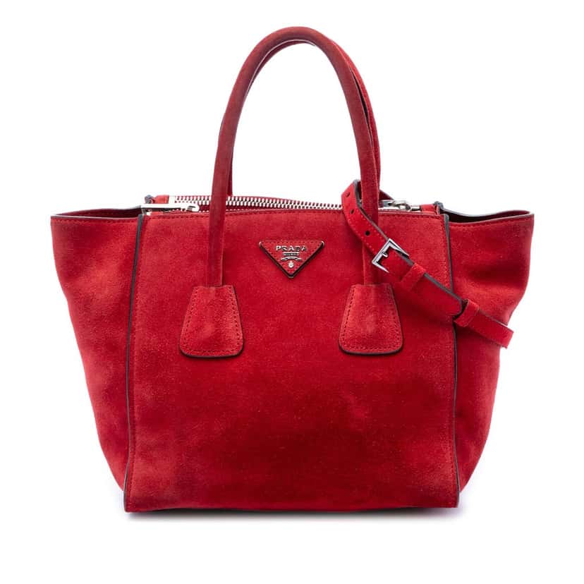 Prada Small Scamosciato Twin Pocket Satchel Red Leather Very good condition - Front View