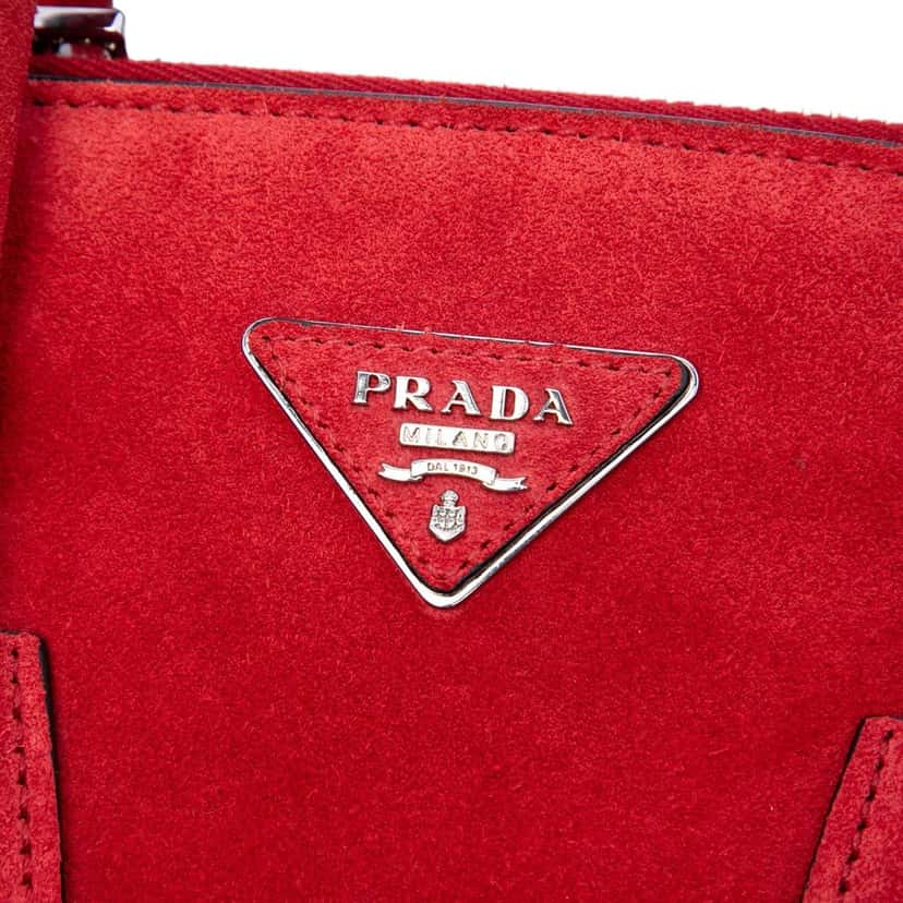 Prada Small Scamosciato Twin Pocket Satchel Red Leather Very good condition - Box View