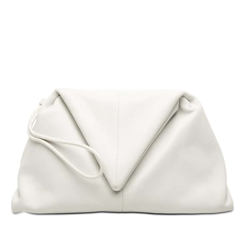 Bottega Veneta Leather BV Trine Angular Clutch White Leather Very good condition - Front View