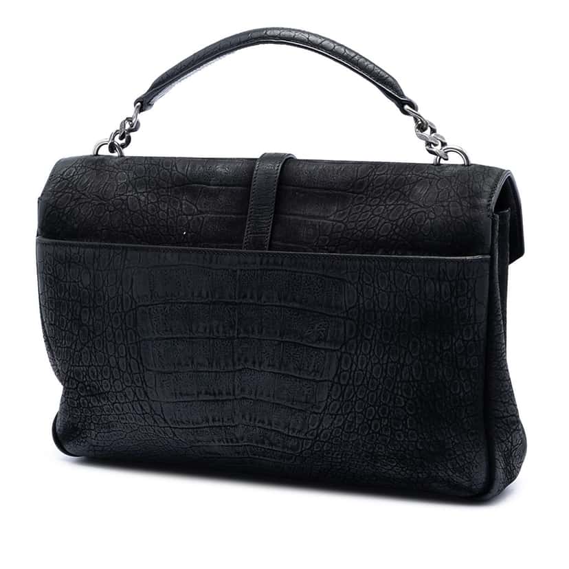 Saint Laurent Large Croc Embossed Nubuck Monogram College Satchel Black Leather Very good condition - Back View