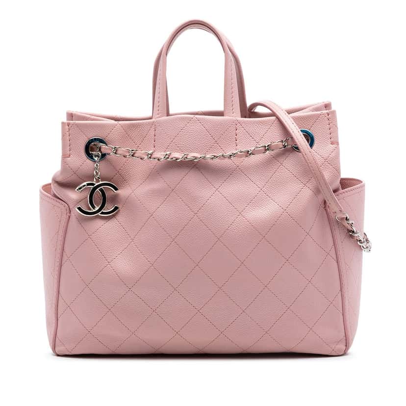 Chanel Small Quilted Caviar CC Pocket Tote Pink Leather Very good condition - Front View