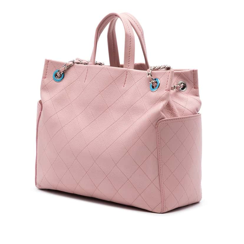 Chanel Small Quilted Caviar CC Pocket Tote Pink Leather Very good condition - Back View