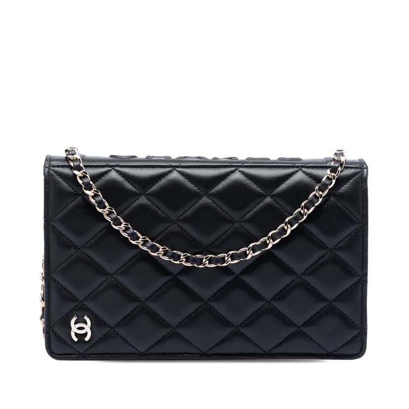 Chanel Quilted Lambskin Book Wallet On Chain Black Leather Very good condition - Front View