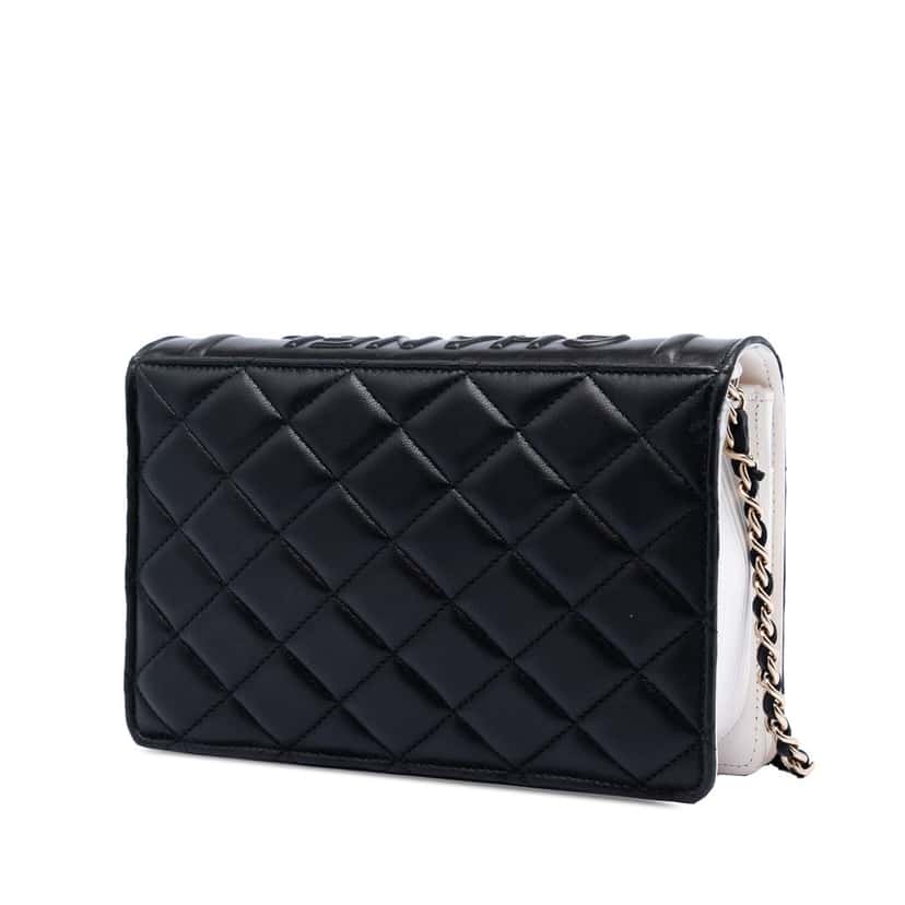 Chanel Quilted Lambskin Book Wallet On Chain Black Leather Very good condition - Back View