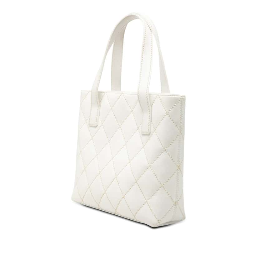 Chanel Small CC Quilted Calfskin Wild Stitch Tote White Leather Very good condition - Back View