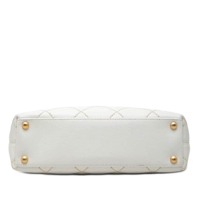 Chanel Small CC Quilted Calfskin Wild Stitch Tote White Leather Very good condition - Inside View