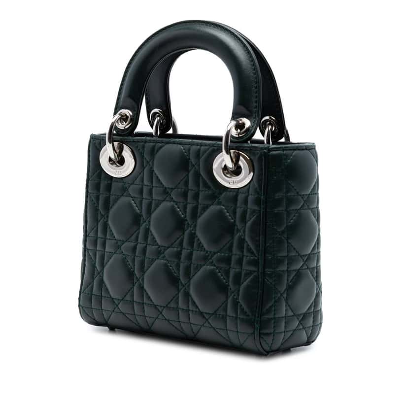 Dior Mini Lambskin Cannage Lady Dior Green Leather Very good condition - Back View