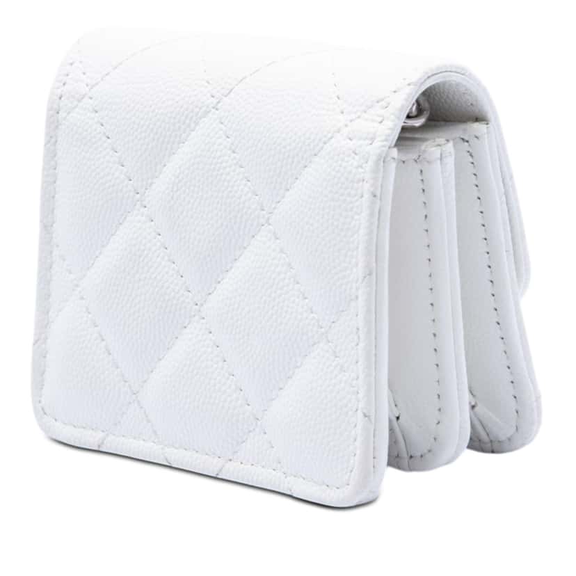 Chanel Mini Quilted Caviar Coco Enamel Strap Flap Clutch with Chain White Leather Very good condition - Back View