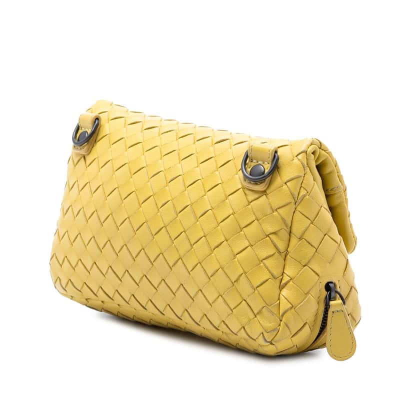 Bottega Veneta Mini Nappa Intrecciato Expandable Chain Flap Crossbody Yellow Leather Very good condition - Back View