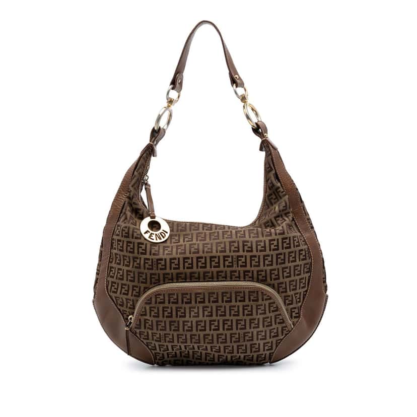 Fendi Zucchino Canvas Chef Pocket Hobo Brown Good condition - Front View
