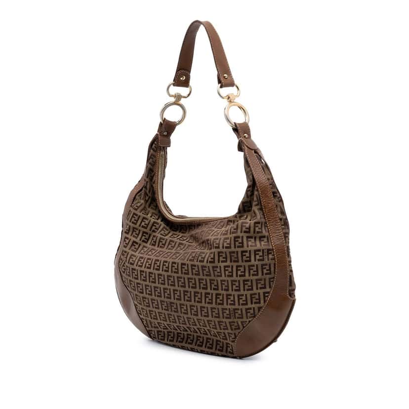 Fendi Zucchino Canvas Chef Pocket Hobo Brown Good condition - Back View