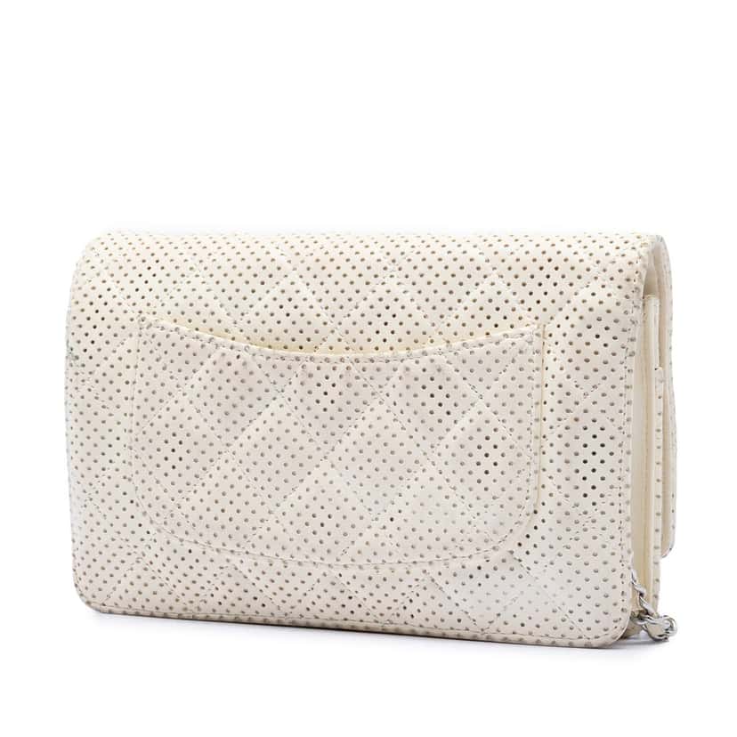 Chanel CC Quilted Perforated Lambskin Wallet On Chain White Leather Very good condition - Back View