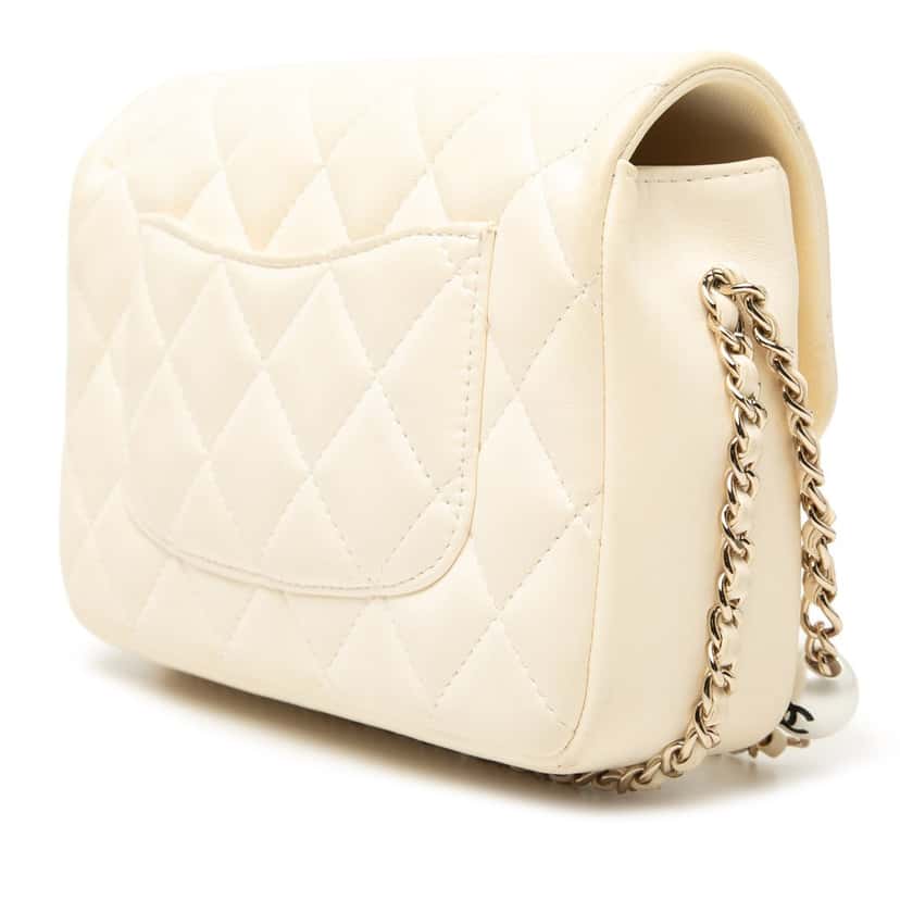 Chanel Mini Quilted Lambskin My Precious Pearls Chain Flap White Leather Very good condition - Back View