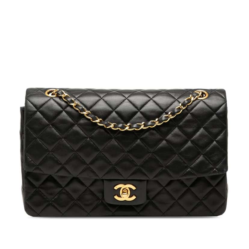 Chanel CC Quilted Lambskin Single Flap Black Leather Very good condition - Front View