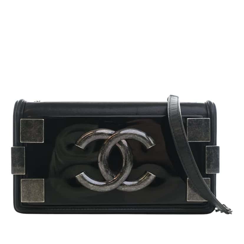 Chanel Lambskin and Acrylic Boy Brick Horizontal Flap Black Leather Very good condition - Front View