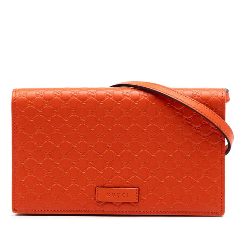 Gucci Microguccissima Wallet on Strap Orange Leather Very good condition - Front View