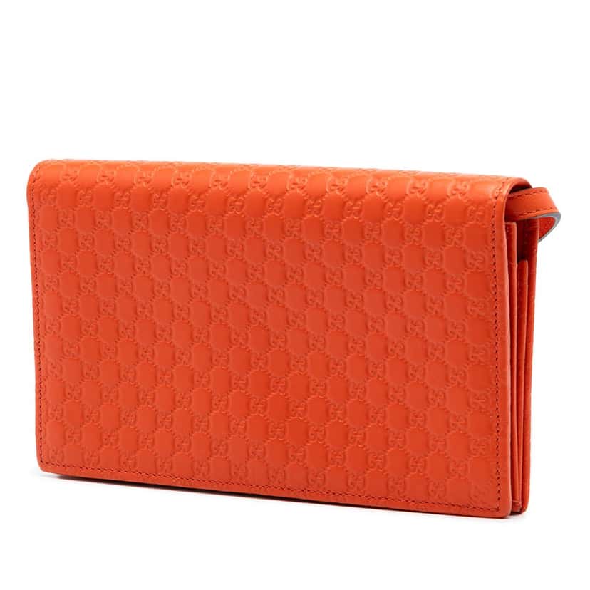 Gucci Microguccissima Wallet on Strap Orange Leather Very good condition - Back View