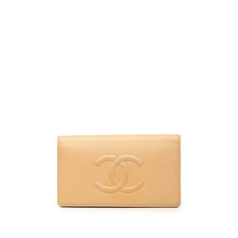 Chanel CC Caviar Bifold Long Wallet Beige Leather Very good condition - Front View