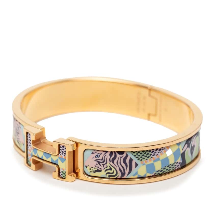 Hermès Narrow Enamel Lanternes Ballons et Cocardes Clic H Bracelet PM Blue Very good condition - Back View