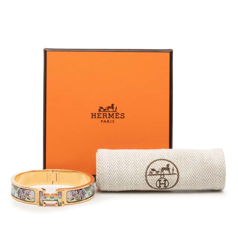Hermès Narrow Enamel Lanternes Ballons et Cocardes Clic H Bracelet PM Blue Very good condition - Box View