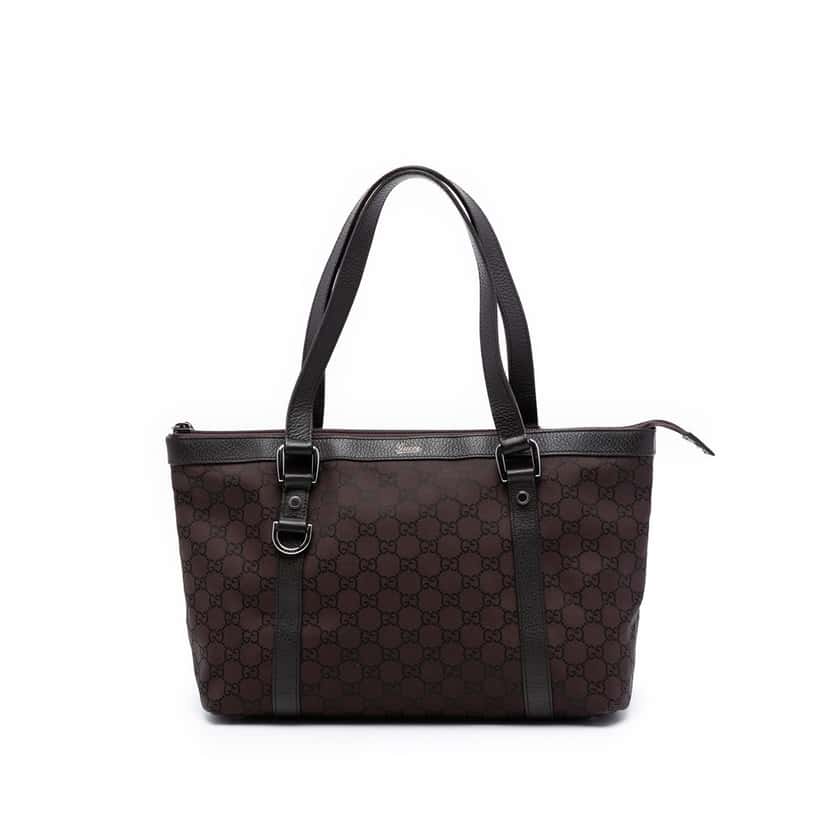 Gucci GG Nylon Abbey D Ring Tote Brown Very good condition - Front View