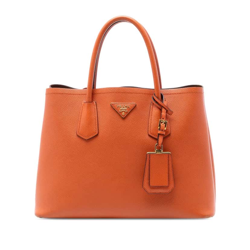 Prada Medium Saffiano Cuir Double Handle Satchel Orange Leather Very good condition - Front View