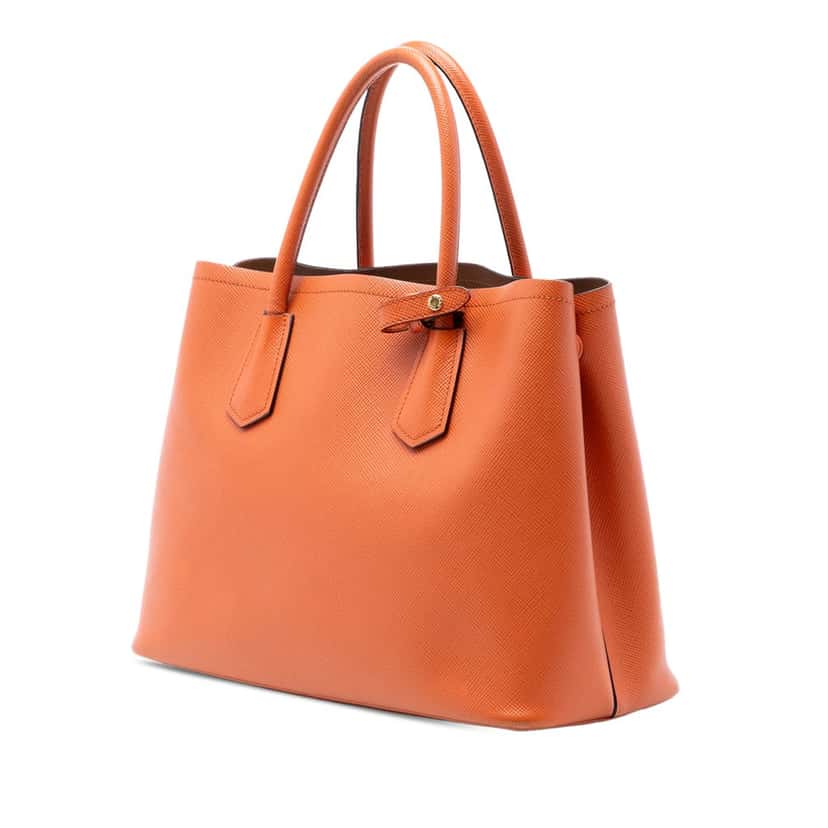 Prada Medium Saffiano Cuir Double Handle Satchel Orange Leather Very good condition - Back View