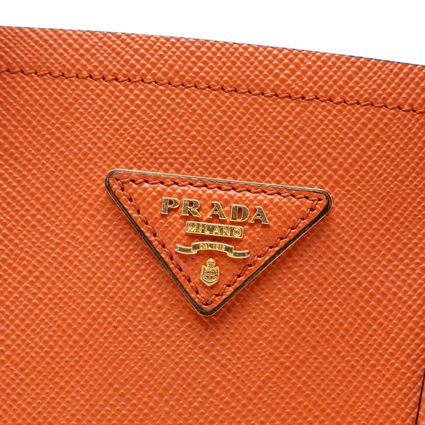 Prada Medium Saffiano Cuir Double Handle Satchel Orange Leather Very good condition - Box View