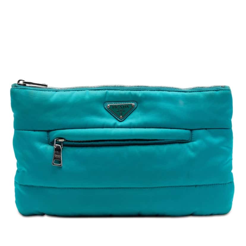 Prada Tessuto Bomber Clutch Blue Very good condition - Front View