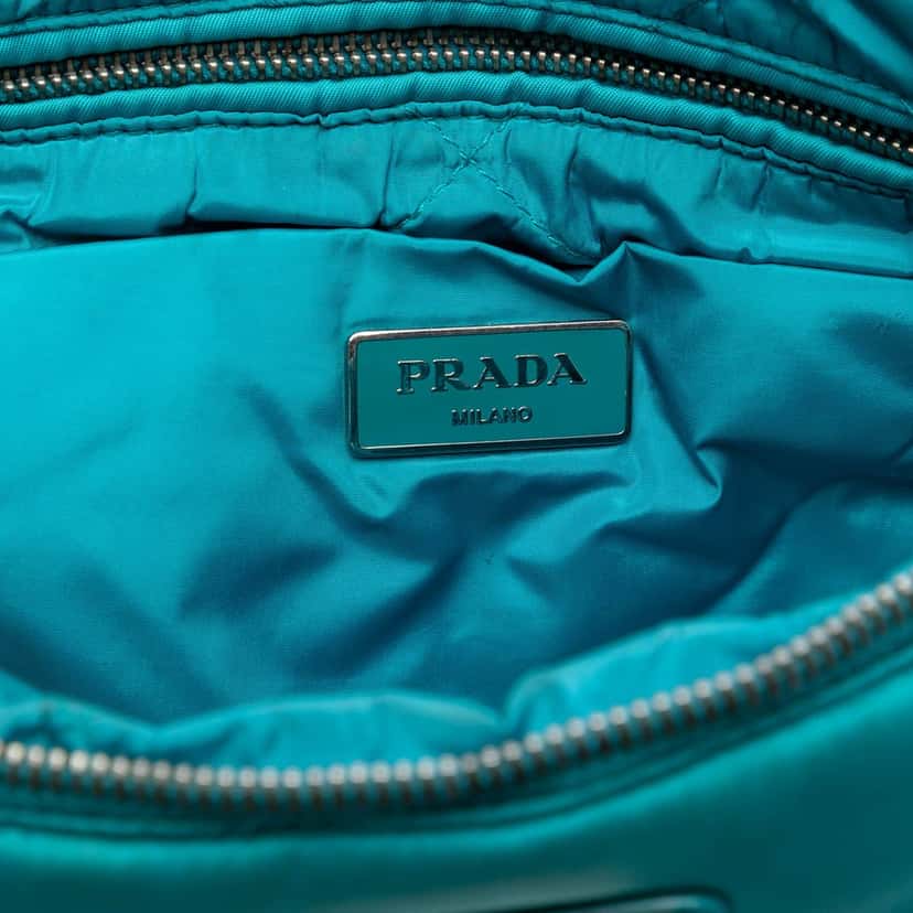 Prada Tessuto Bomber Clutch Blue Very good condition - Box View