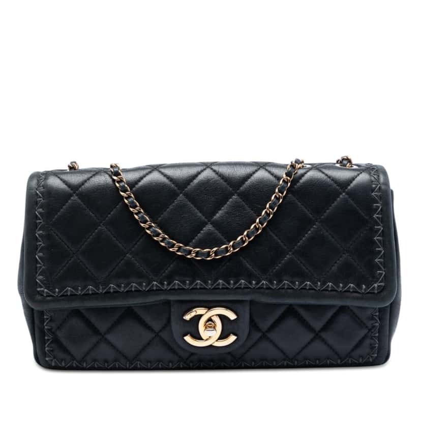 Chanel CC Quilted Iridescent Calfskin Whipstitch Single Flap Black Leather Very good condition - Front View