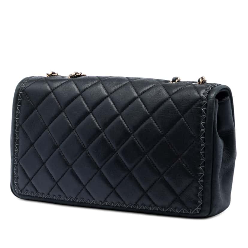 Chanel CC Quilted Iridescent Calfskin Whipstitch Single Flap Black Leather Very good condition - Back View