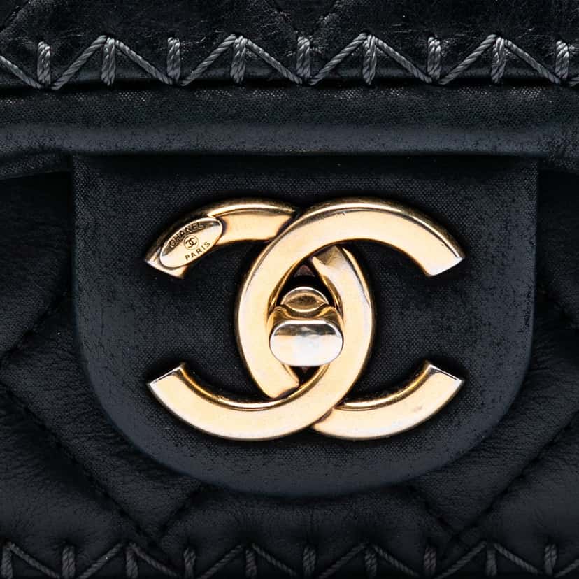 Chanel CC Quilted Iridescent Calfskin Whipstitch Single Flap Black Leather Very good condition - Box View