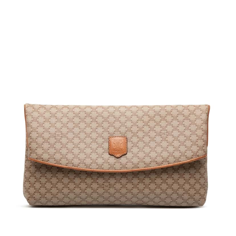 Celine Macadam Coated Canvas Clutch Beige Very good condition - Front View