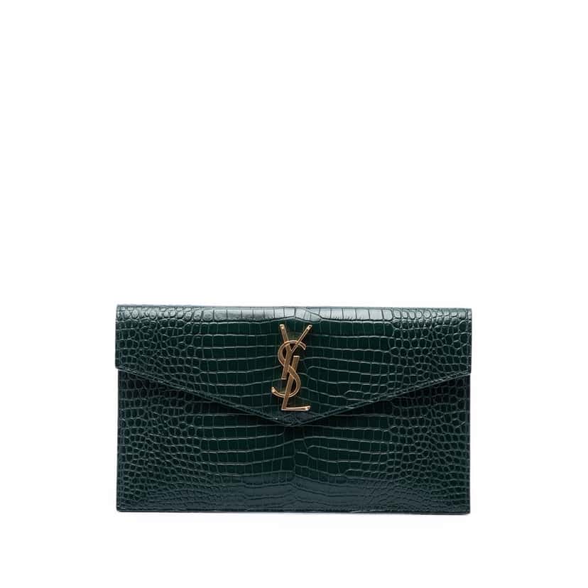 Saint Laurent Croc Embossed Leather Uptown Pouch Black Leather Very good condition - Front View