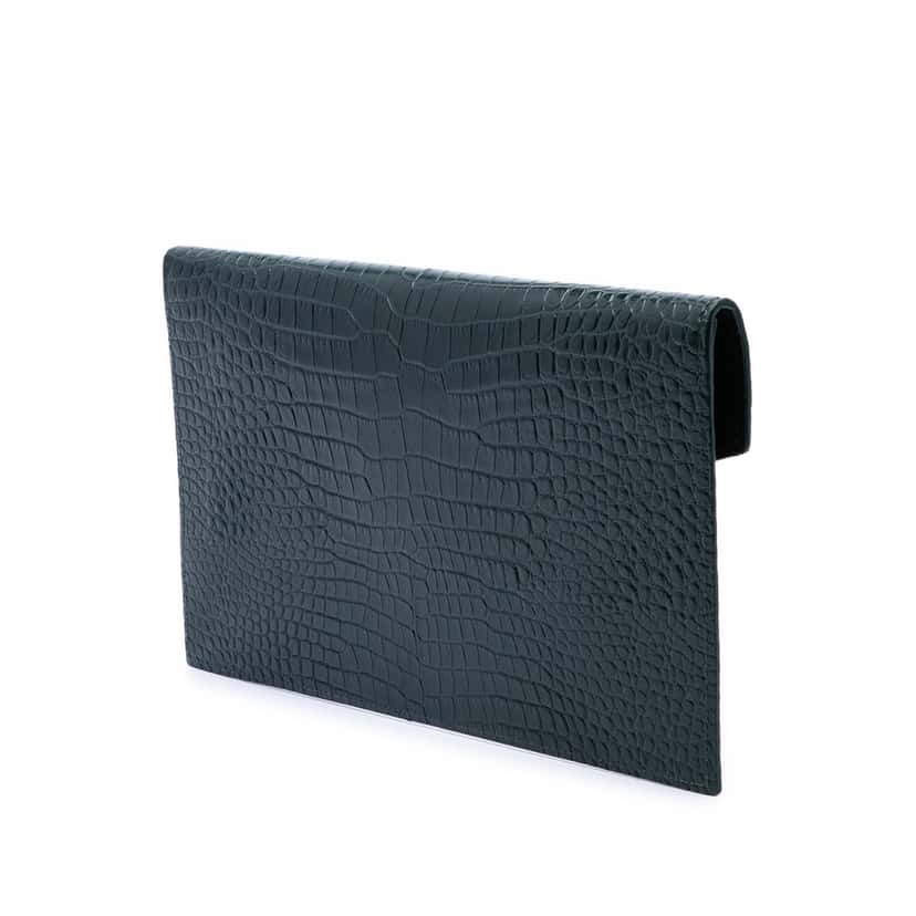 Saint Laurent Croc Embossed Leather Uptown Pouch Black Leather Very good condition - Back View