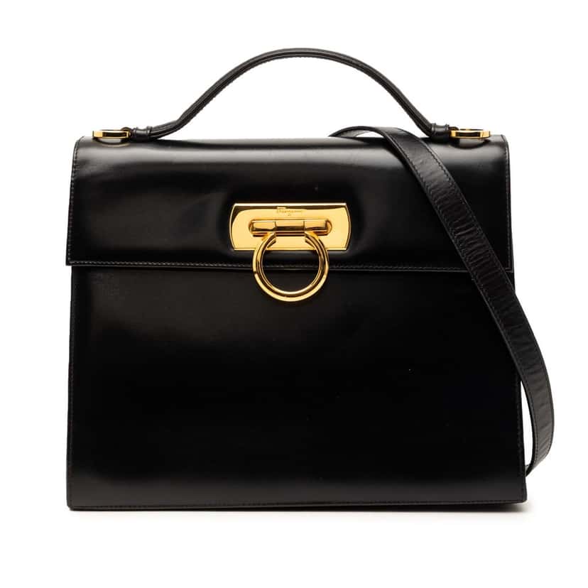 Ferragamo Leather Gancini Satchel Black Leather Very good condition - Front View