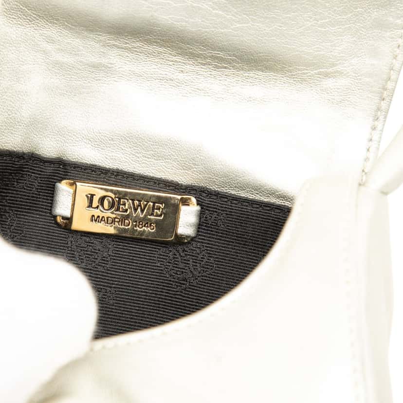 Loewe Metallic Leather Anagram Flower Handbag Silver Leather Very good condition - Box View