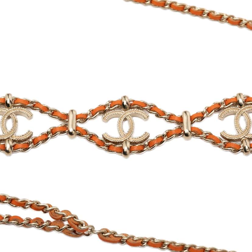Chanel CC Gold Plated Leather Woven Wrap Choker Necklace Gold Metal Very good condition - Back View