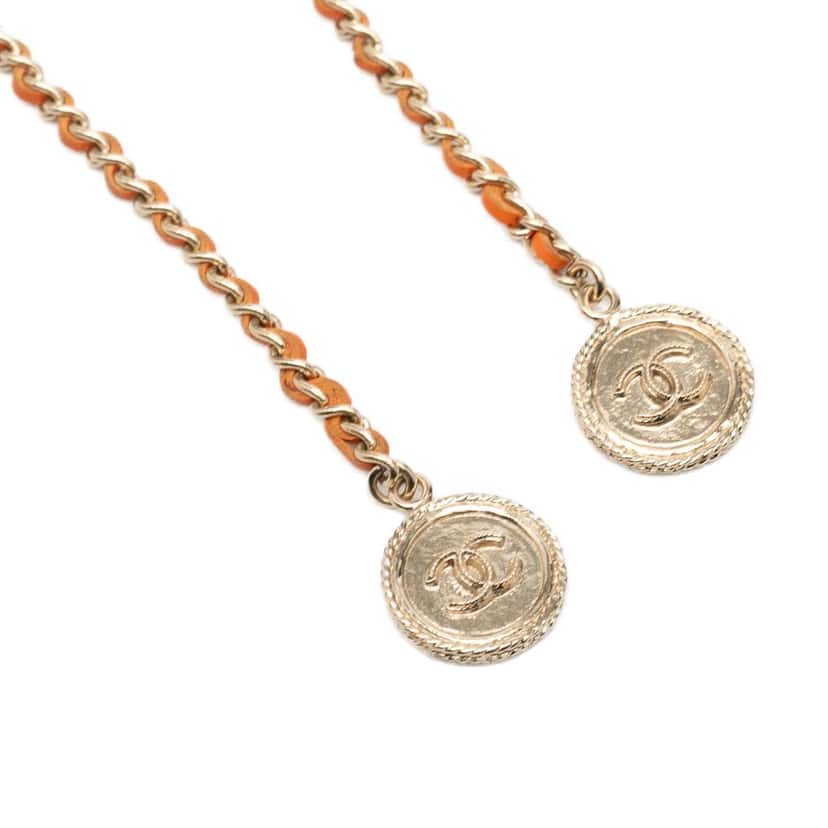 Chanel CC Gold Plated Leather Woven Wrap Choker Necklace Gold Metal Very good condition - Inside View