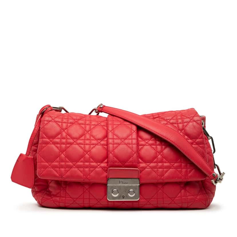 Dior Lambskin Cannage New Lock Shoulder Bag Red Leather Very good condition - Front View