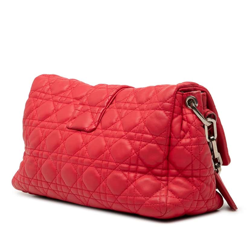 Dior Lambskin Cannage New Lock Shoulder Bag Red Leather Very good condition - Back View