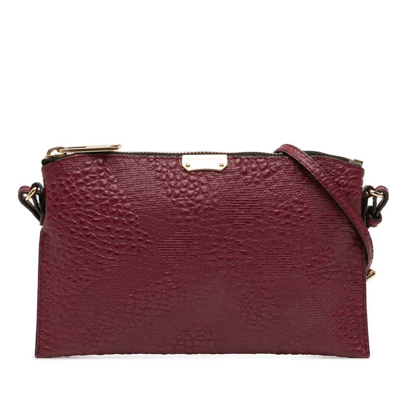 Burberry Small Grain Check Embossed Leather Chichester Crossbody Red Leather Very good condition - Front View