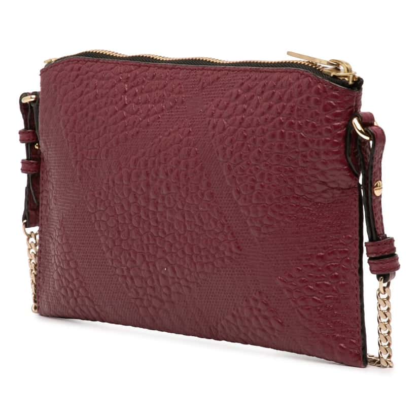 Burberry Small Grain Check Embossed Leather Chichester Crossbody Red Leather Very good condition - Back View