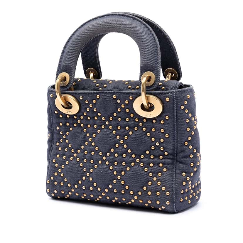 Dior Mini Denim Cannage Studded Supple Lady Dior Blue Very good condition - Back View