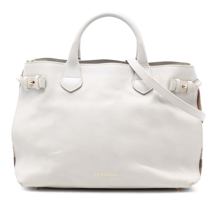 Burberry Medium Leather and House Check Banner Satchel White Leather Very good condition - Front View