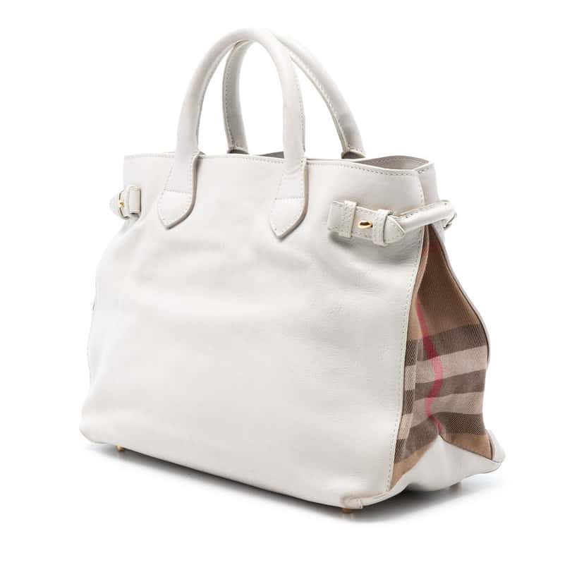 Burberry Medium Leather and House Check Banner Satchel White Leather Very good condition - Back View